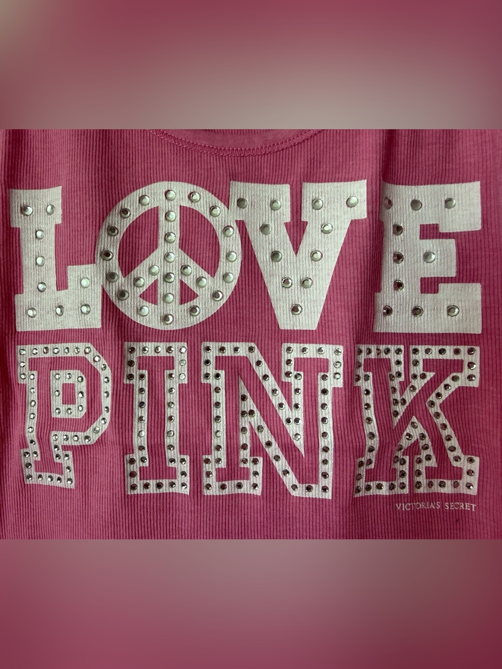 NWT Vintage Y2K Victoria's Secret PINK Rhinestone Ribbed Tank Top Medium - Picture 2 of 6